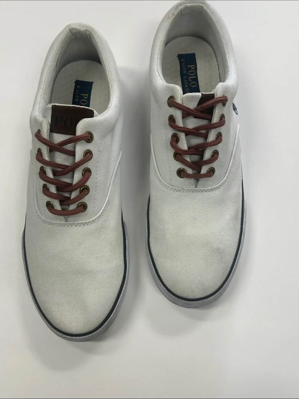 Polo by Ralph Lauren White Canvas Sneakers with Brown Laces